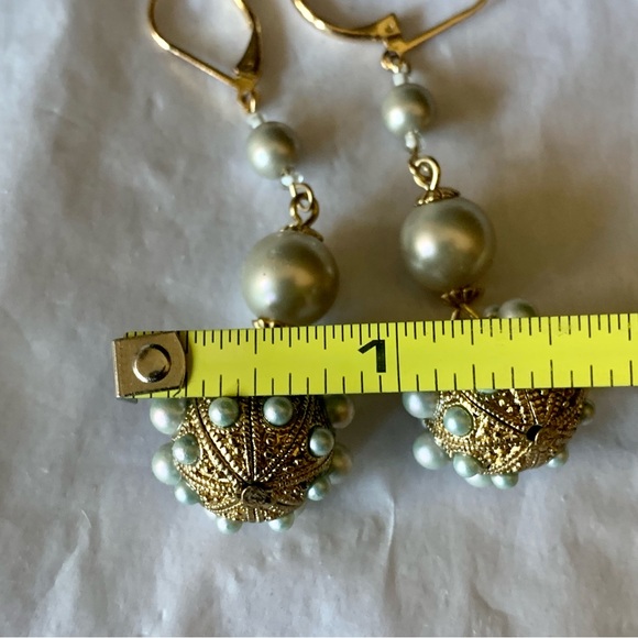 Gold & Pearl Statement Dangle Earrings - Picture 3 of 7